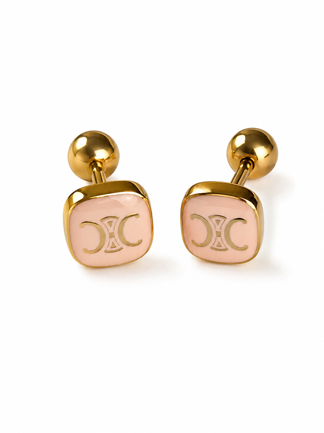 Blush Pink & Gold Monogram-Style Stud Earrings