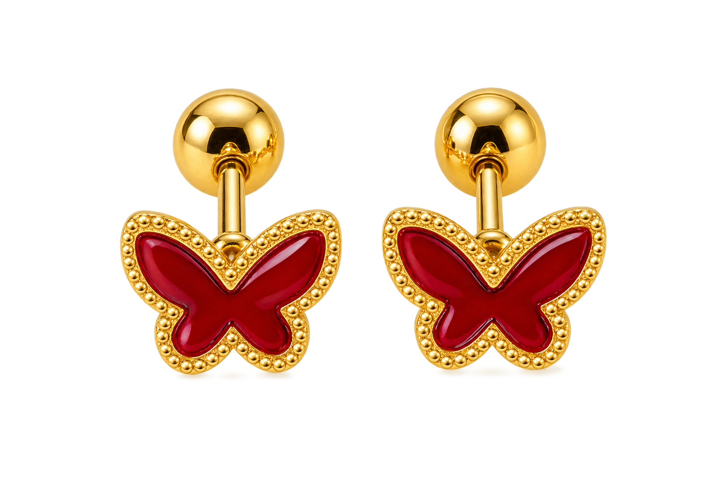 Red Butterfly & Gold-Tone Stud Earrings