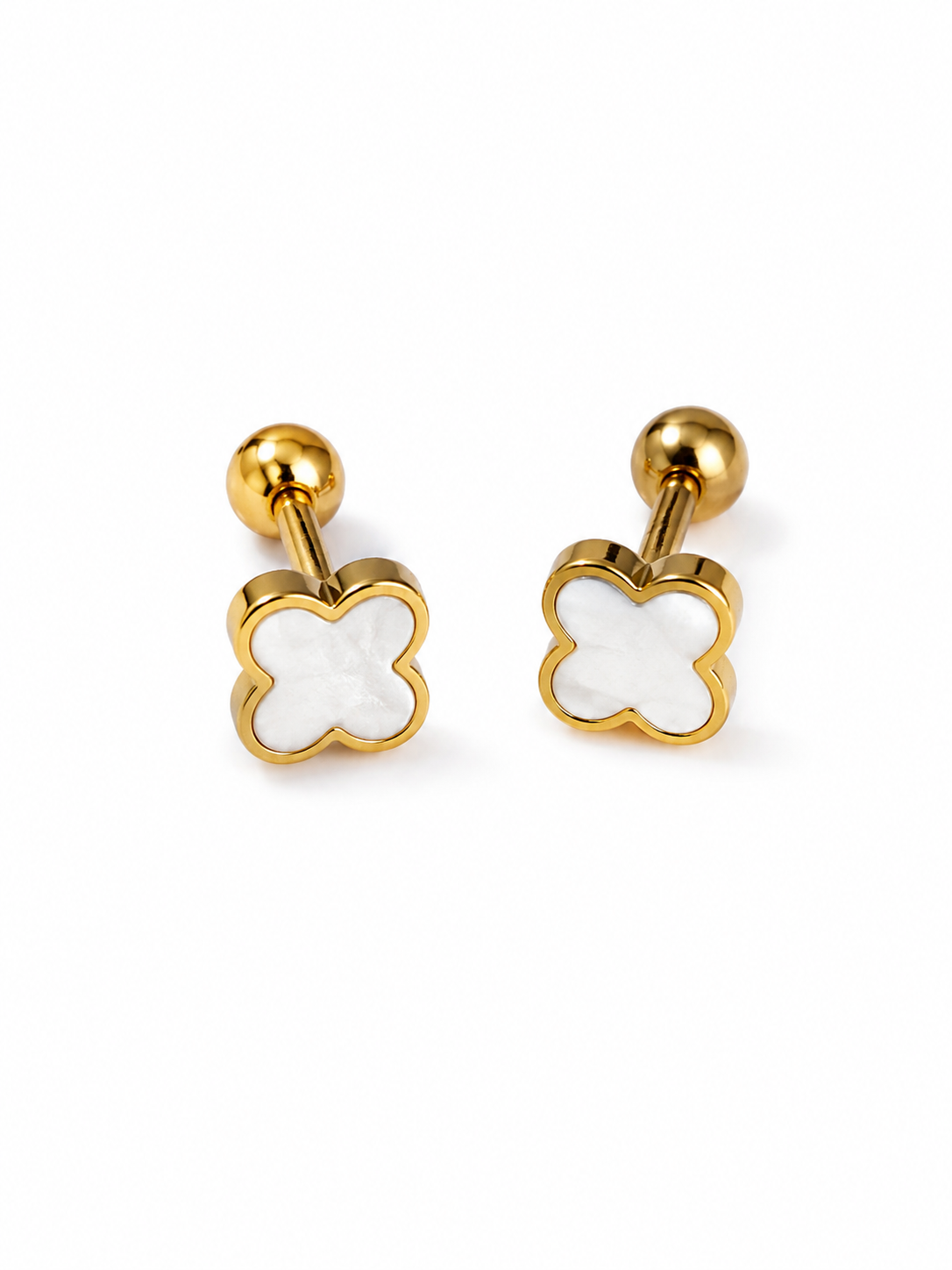 White Clover & Gold-Tone Stud Earrings