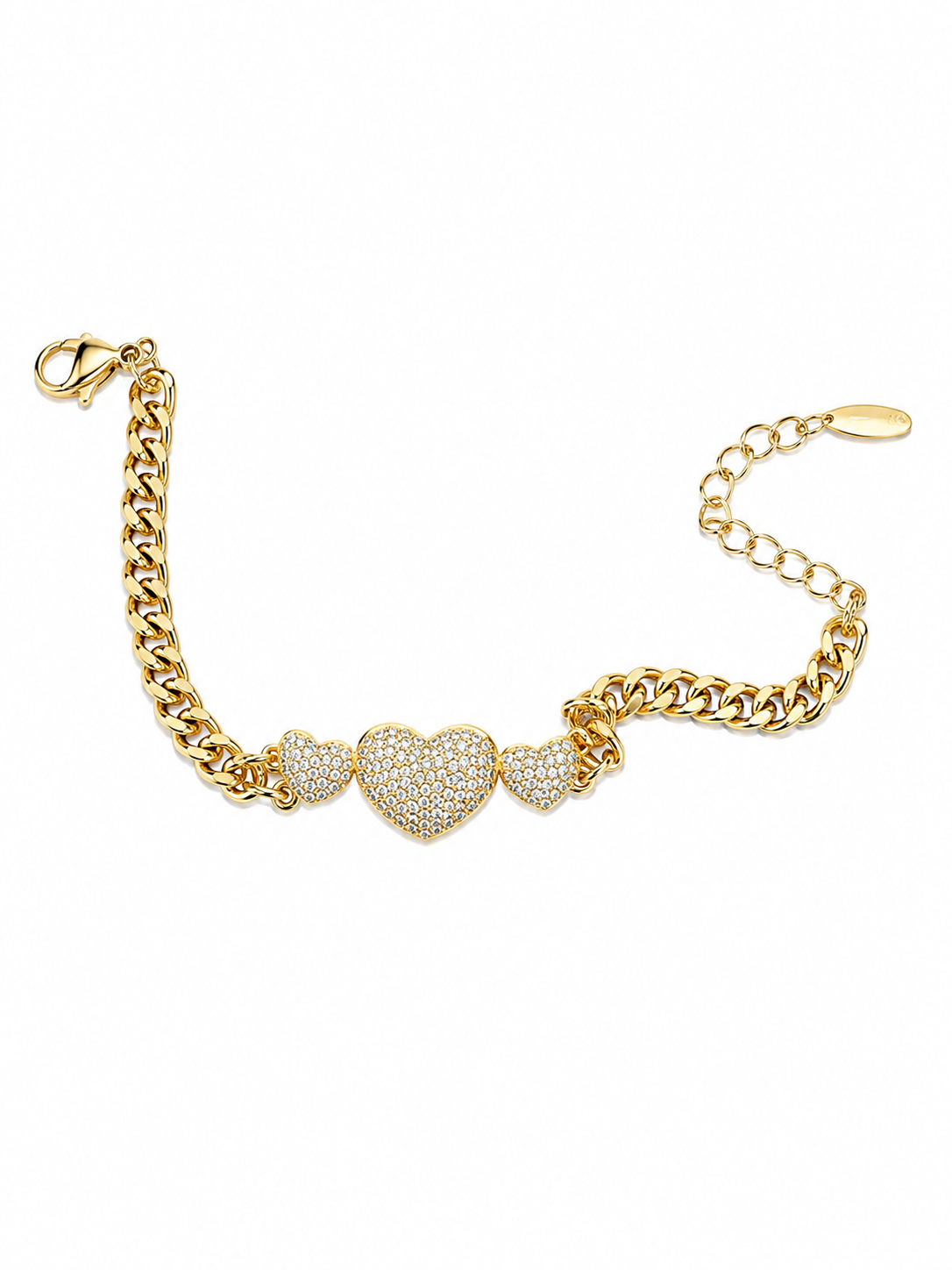 Gold Triple Pavé Heart Chain Bracelet