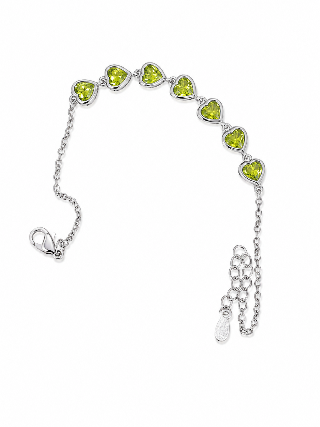 Silver & Lime Green Crystal Heart Bracelet