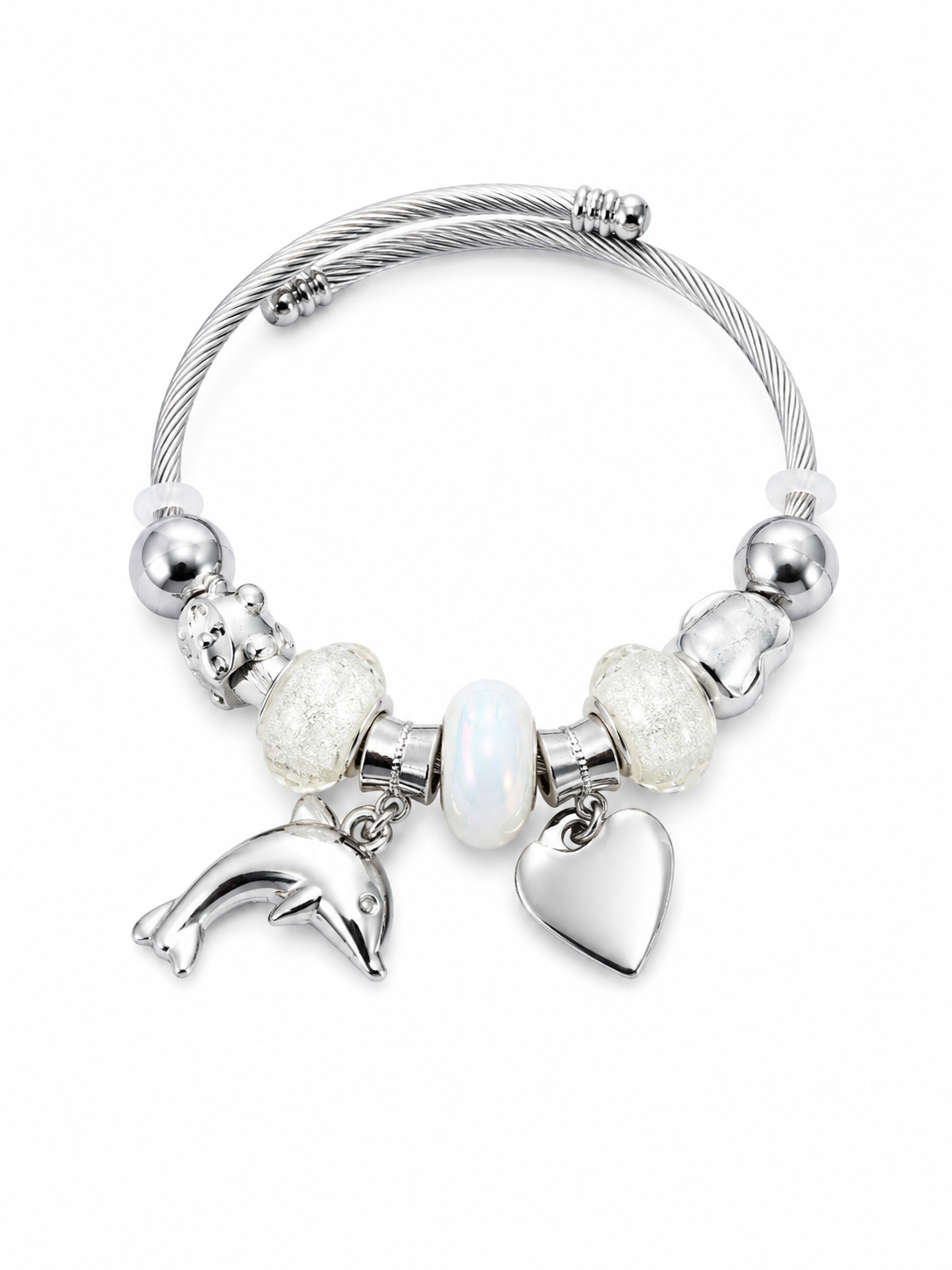 Silver Dolphin & Heart Charm Bracelet