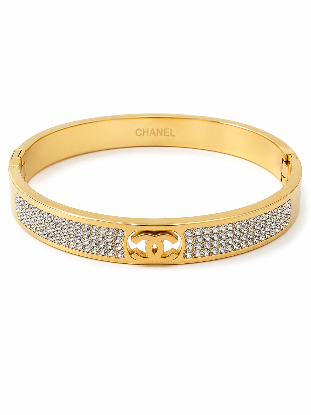 Gold Crystal Accent Designer-Inspired Bangle Bracelet