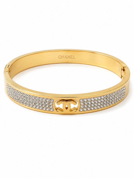 Gold Crystal Accent Designer-Inspired Bangle Bracelet