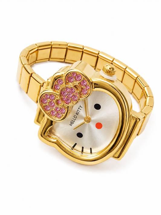 Gold Hello Kitty Pink Crystal Bow Watch