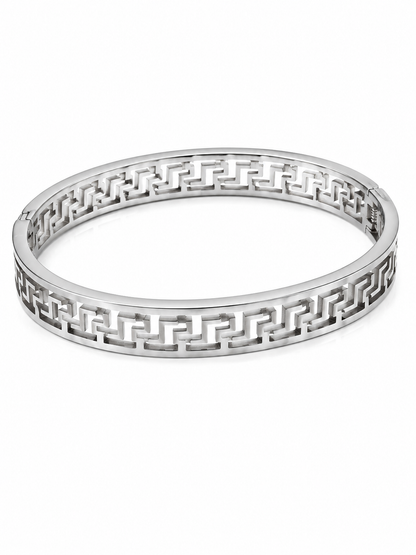 Gold-Tone Greek Key Bangle Bracelet – Classic Geometric Cutout Design