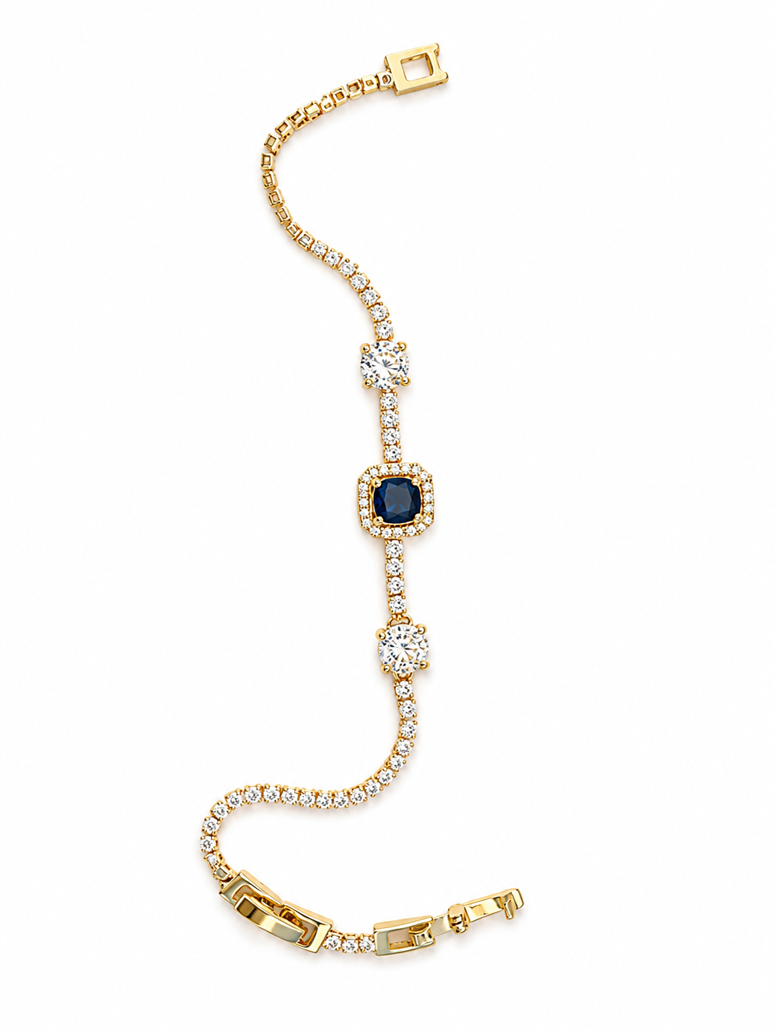 Sapphire Blue & Crystal Gold-Tone Tennis Bracelet