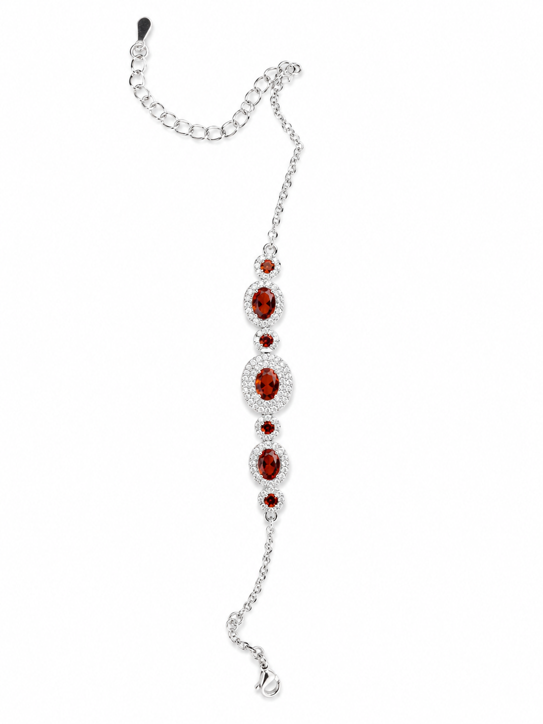 Ruby Red Crystal Halo Silver-Tone Bracelet