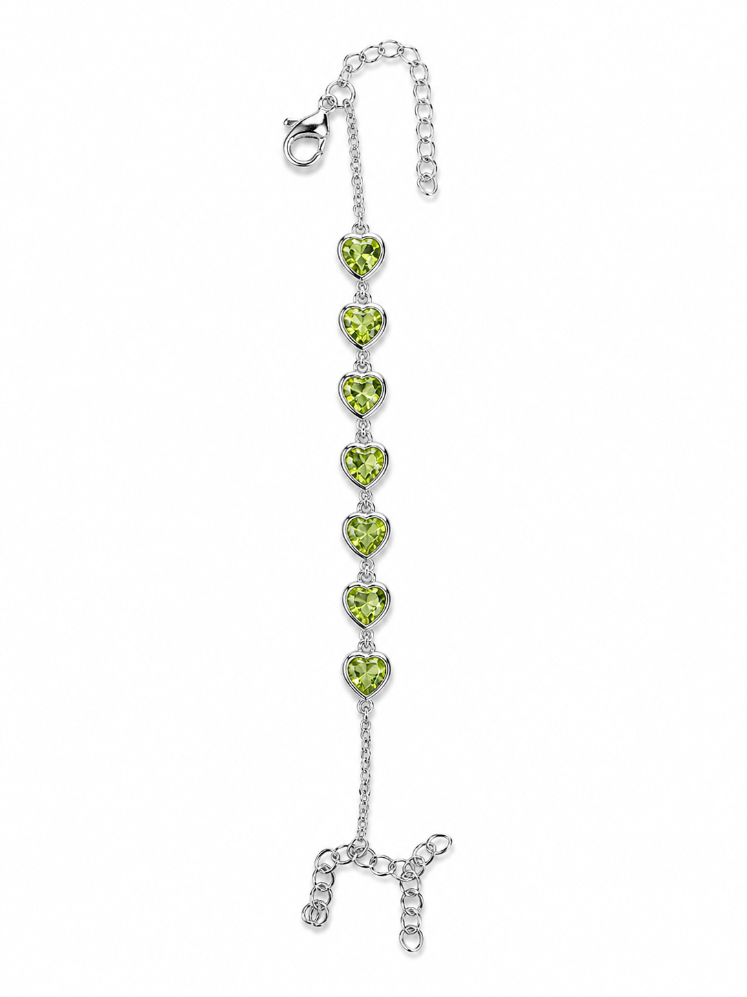 Lime Green Heart Crystal Silver-Tone Bracelet