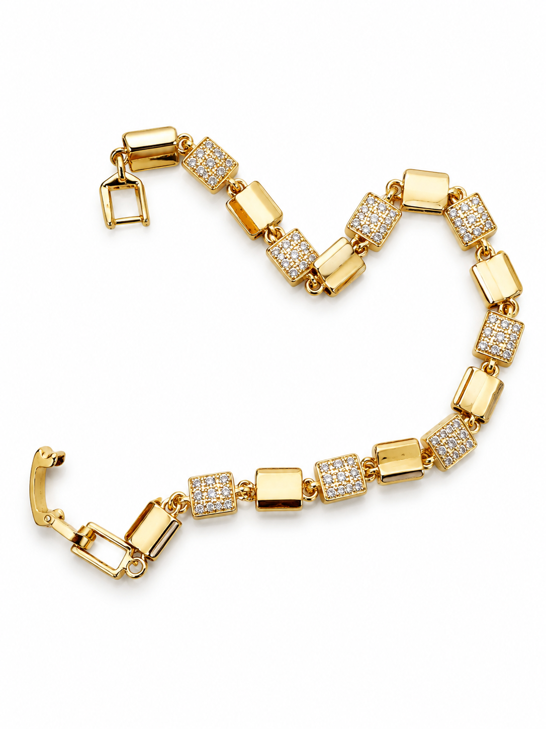 Gold-Tone Pavé Square Link Bracelet