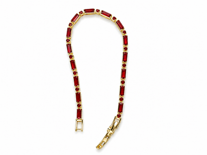 Ruby Red Baguette Gold-Tone Tennis Bracelet
