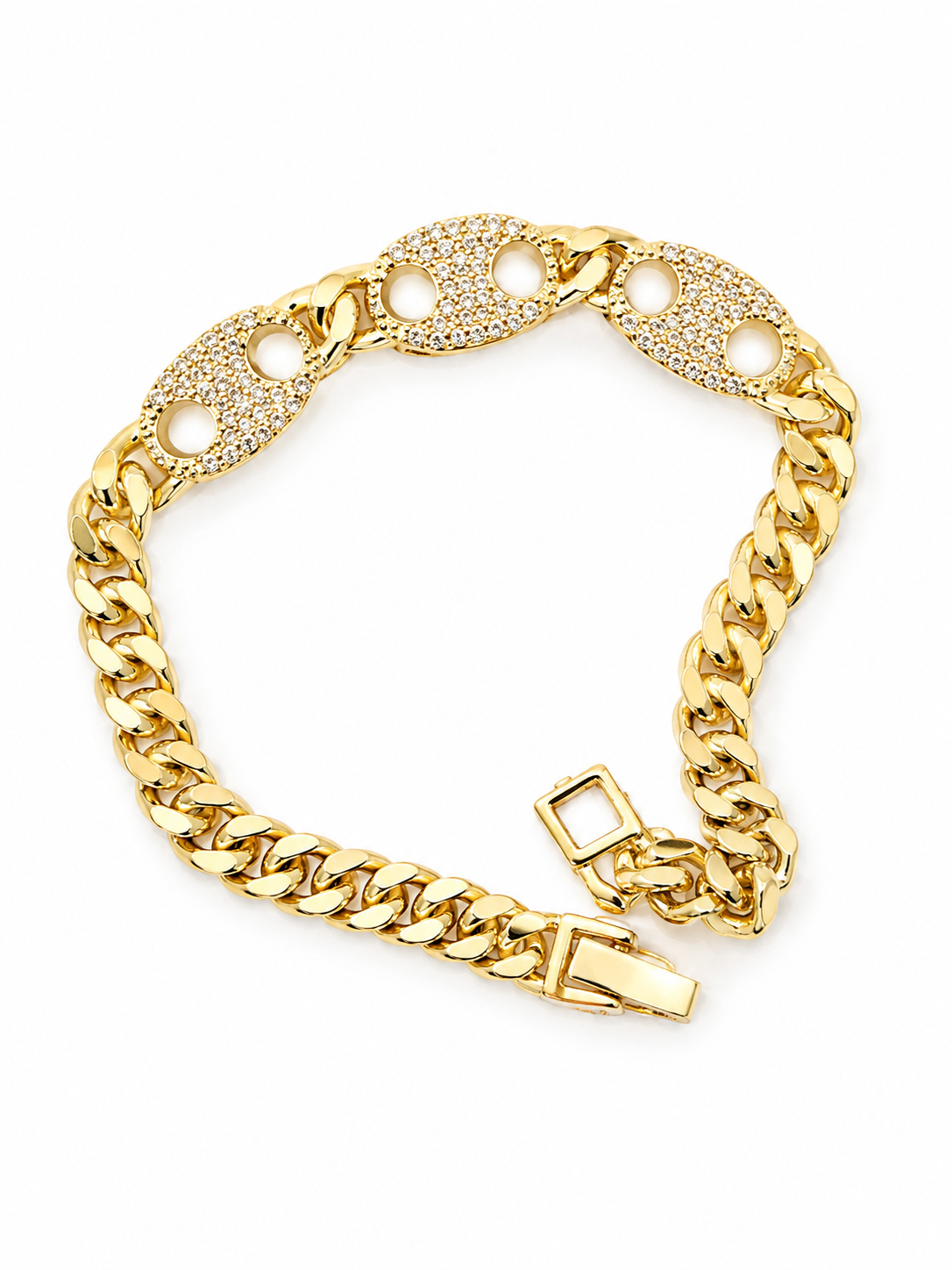 Gold Crystal Cuban Link Statement Bracelet