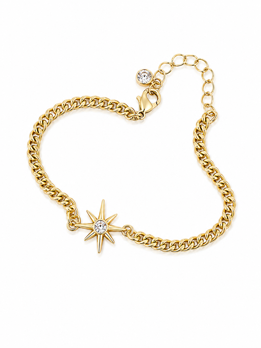 Gold Starburst Crystal Chain Bracelet
