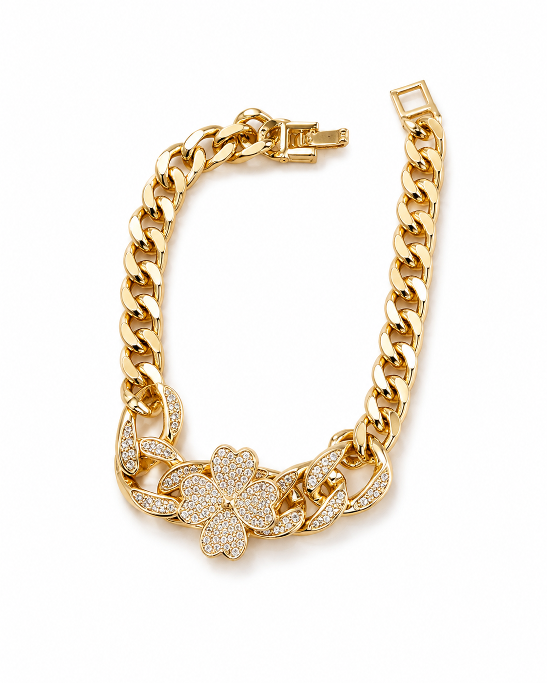 Gold Crystal Flower Statement Bracelet