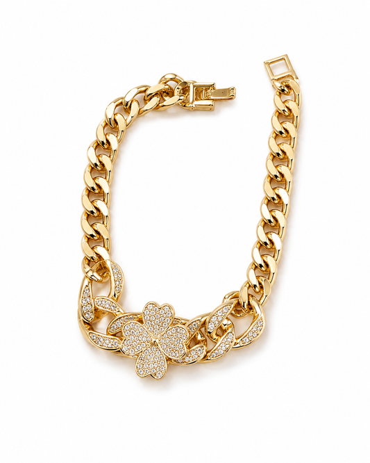 Gold Crystal Flower Statement Bracelet