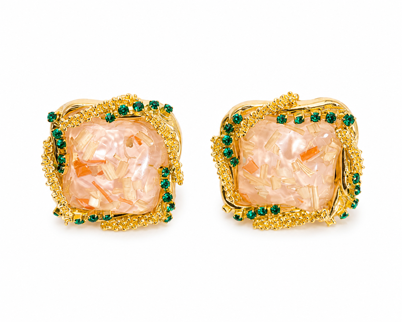 Peach & Emerald Statement Earrings