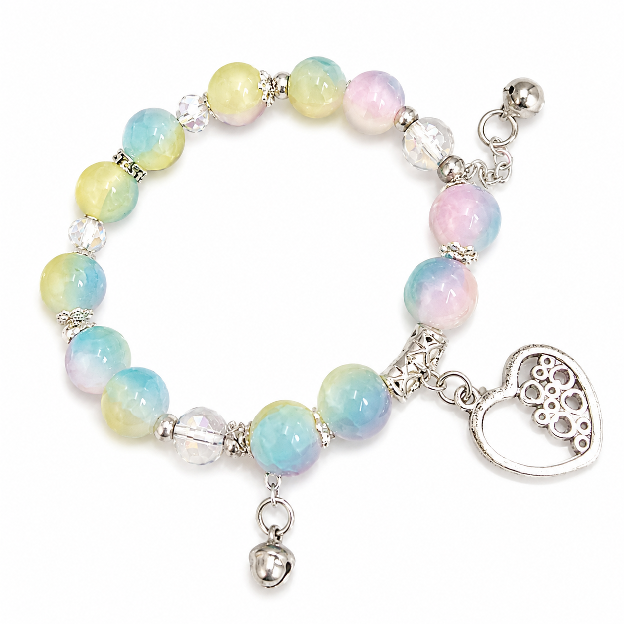 Pastel Rainbow Heart Charm Bracelet