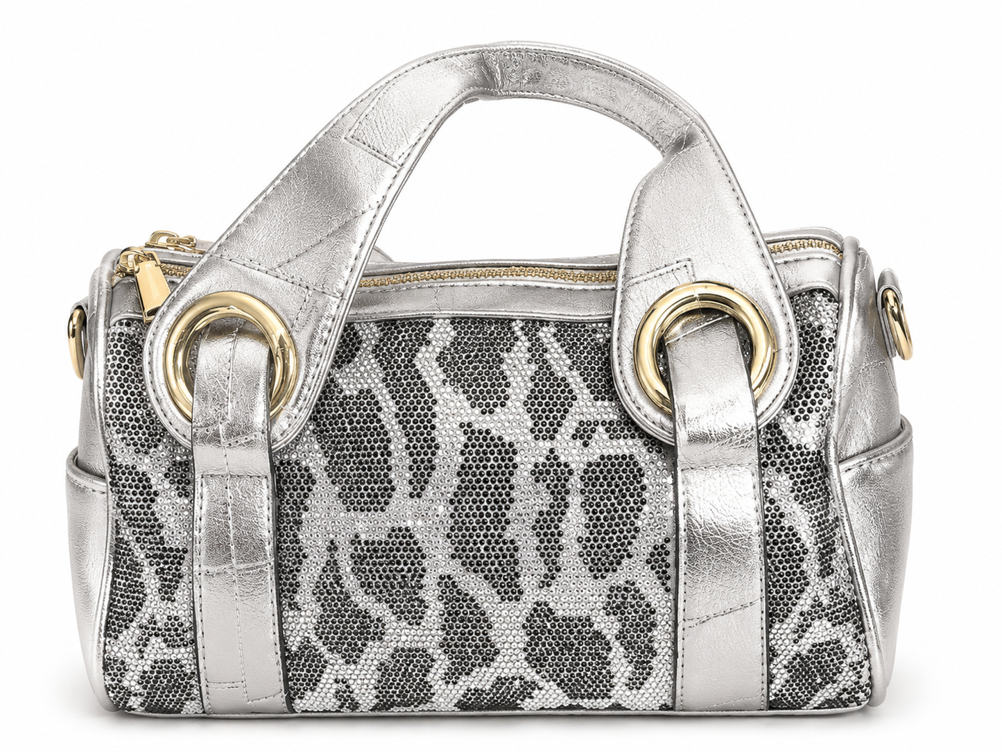 Metallic Silver Animal Print Satchel