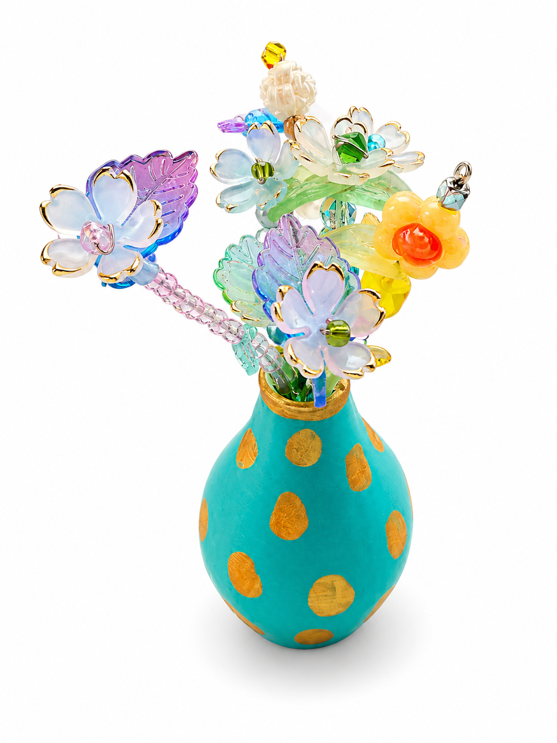 Turquoise & Gold Beaded Floral Magnet