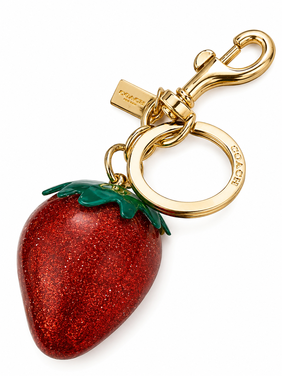 Red Glitter Strawberry Charm Keychain
