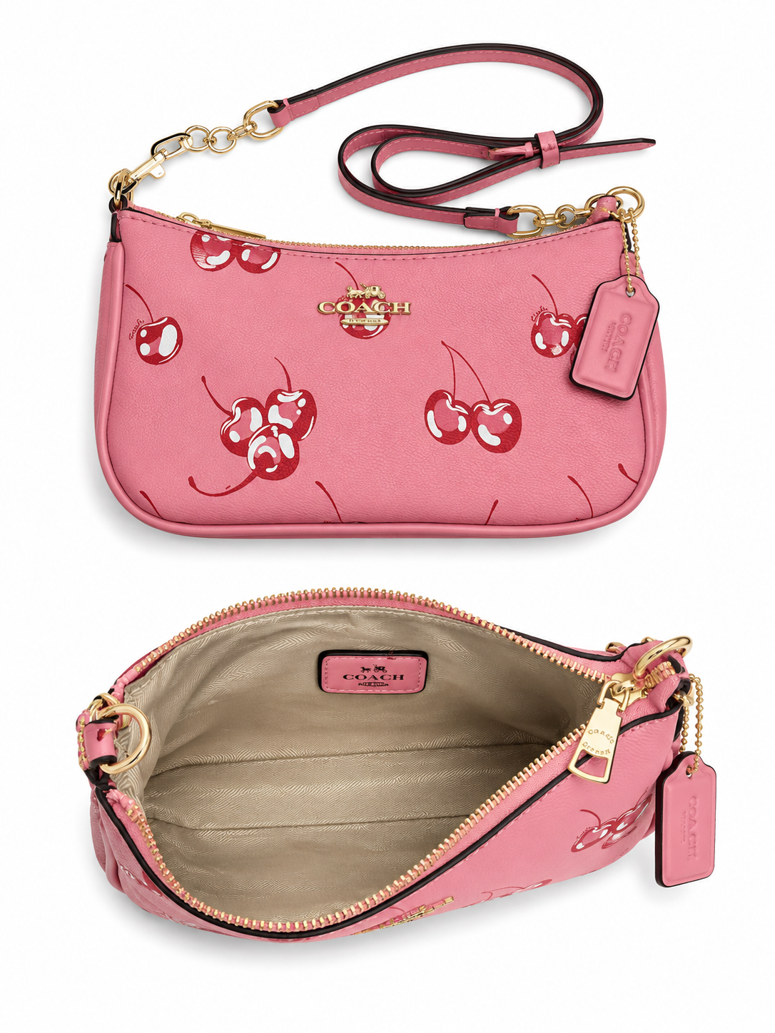 Pink Cherry Print Shoulder & Crossbody Bag