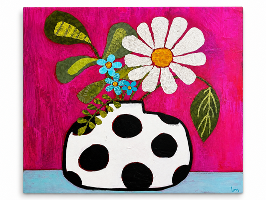 Pink Floral Polka Dot Vase Refrigerator Magnet