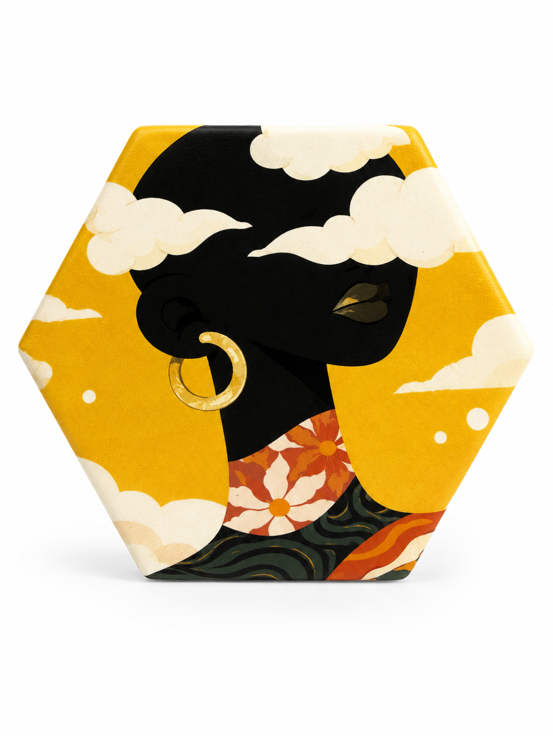Golden Afrocentric Woman Hexagon Magnet
