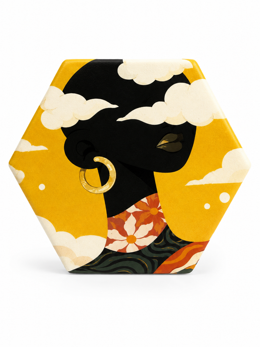 Golden Afrocentric Woman Hexagon Magnet