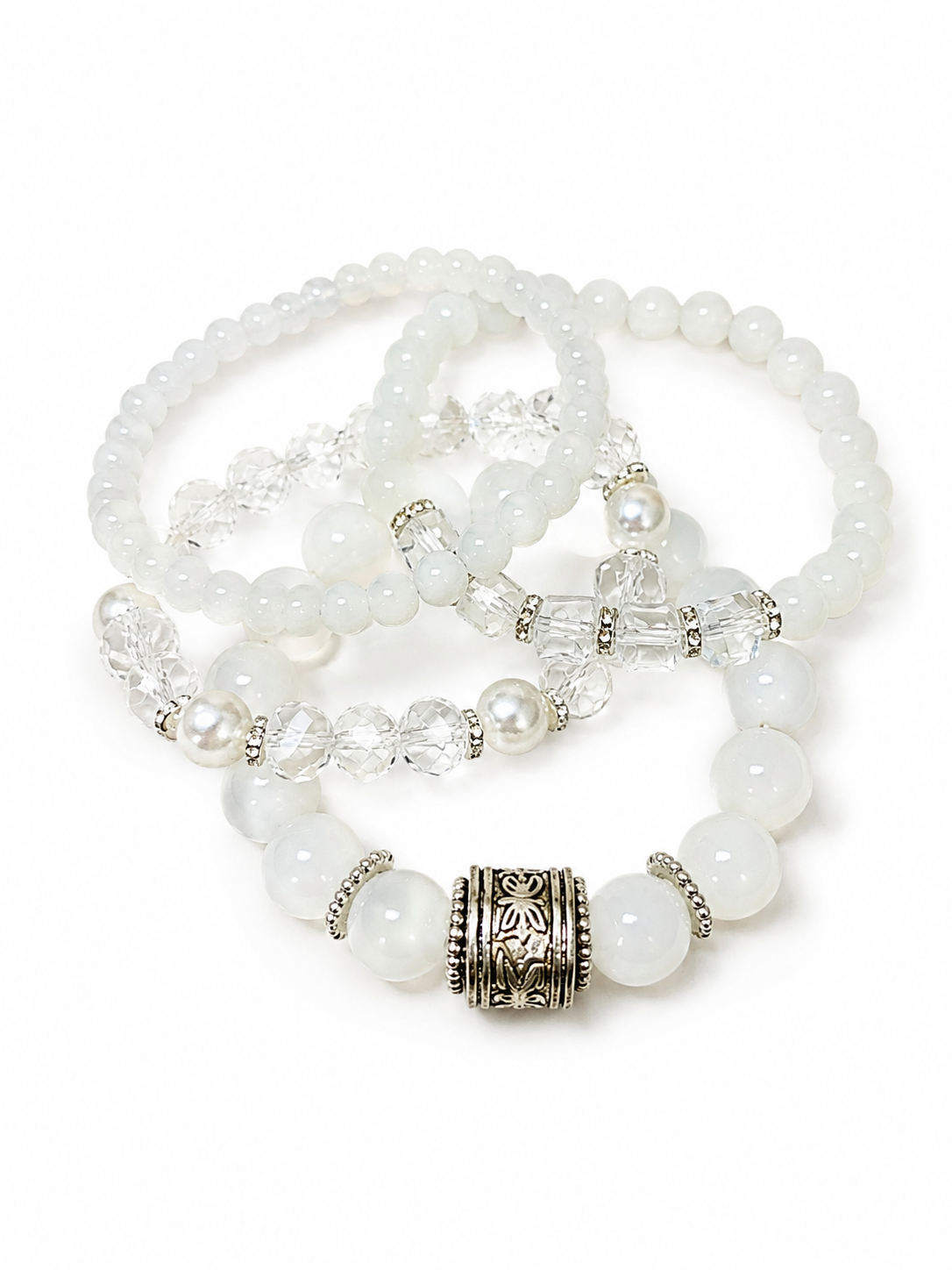 Ivory Crystal Elegance 4-Piece Bracelet Set