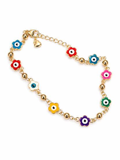 Multicolor Evil Eye Flower Stainless Steel Bracelet