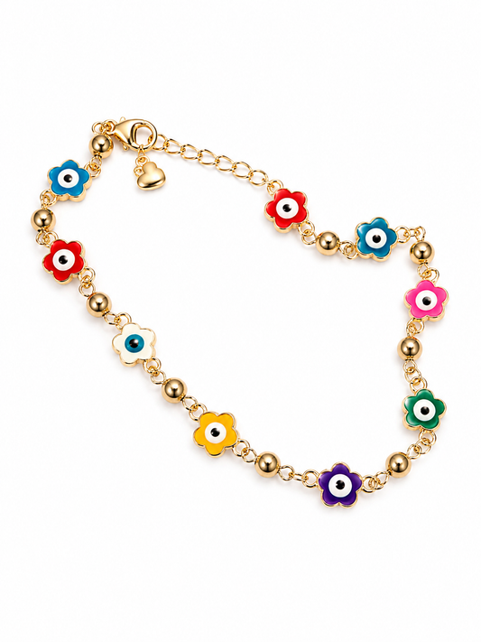 Multicolor Evil Eye Flower Stainless Steel Bracelet