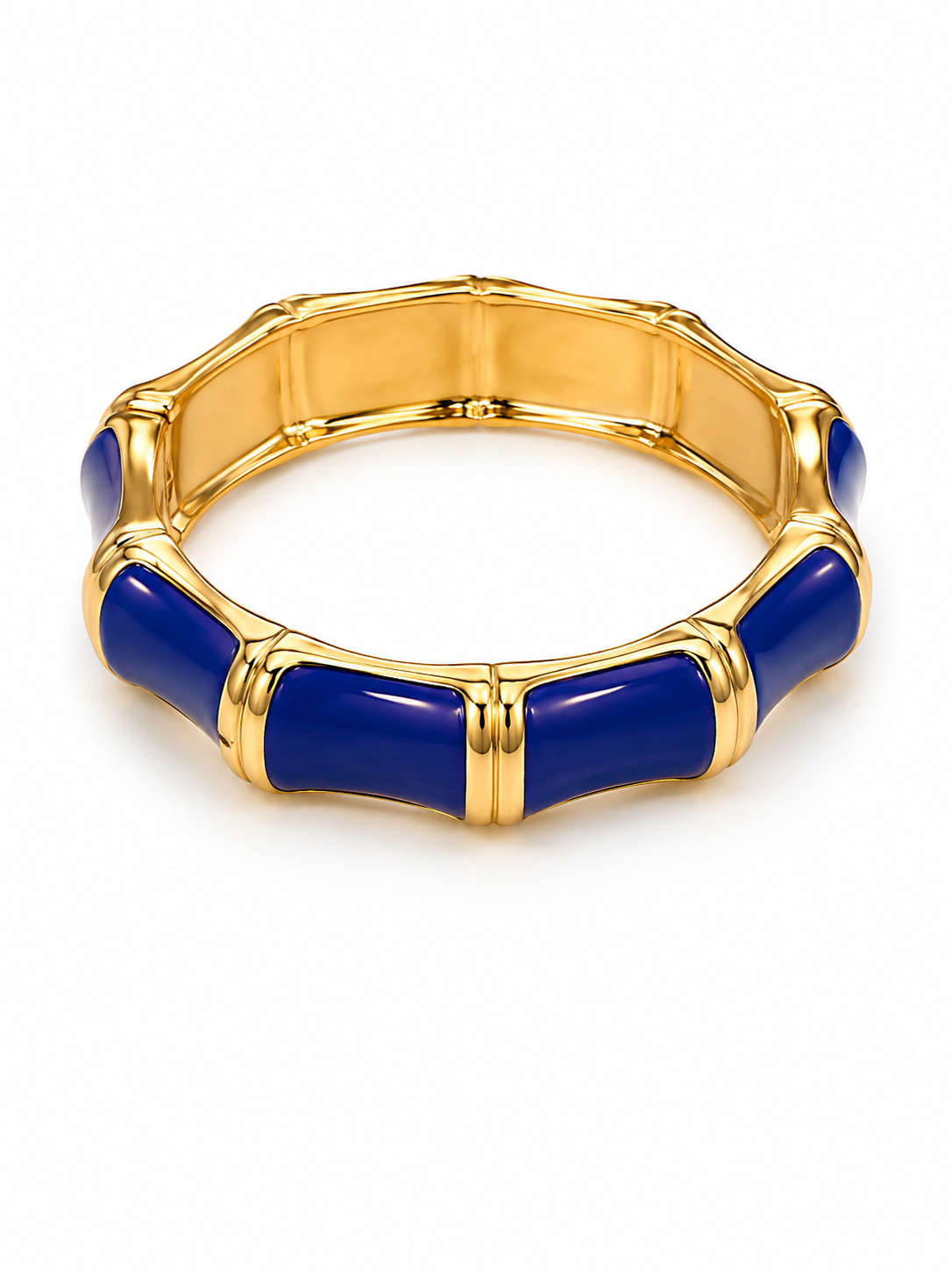 Royal Blue & Gold Bamboo-Inspired Bangle Bracelet