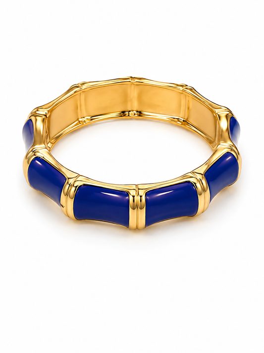 Royal Blue & Gold Bamboo-Inspired Bangle Bracelet