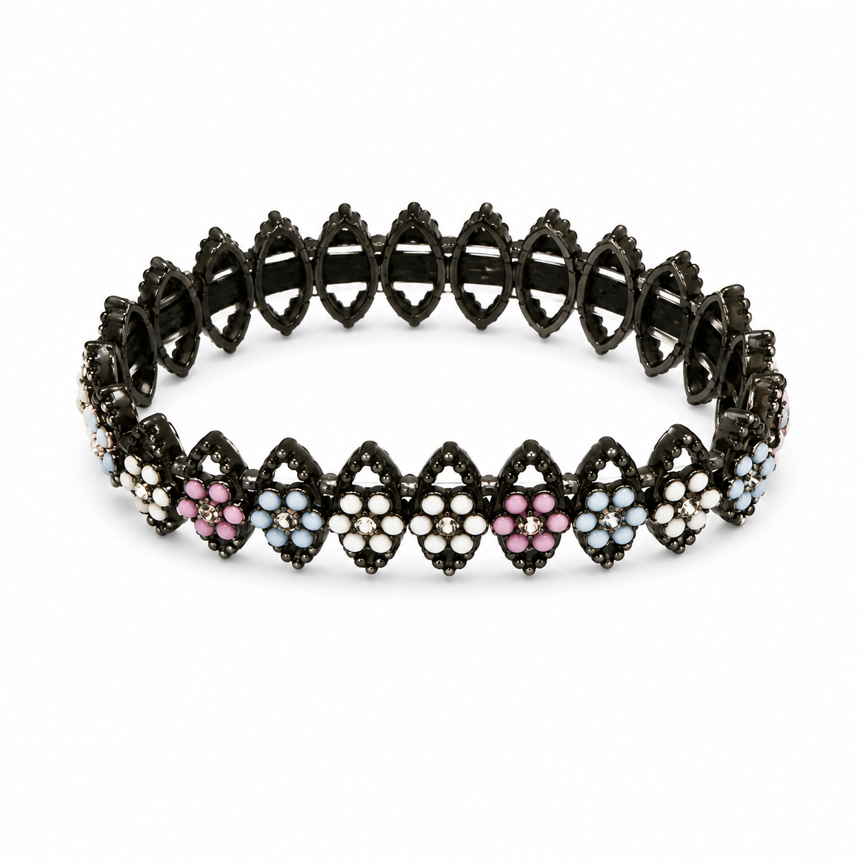Pastel Floral Gunmetal Stretch Bracelet