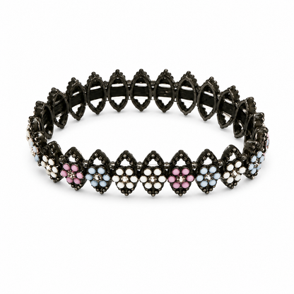 Pastel Floral Gunmetal Stretch Bracelet