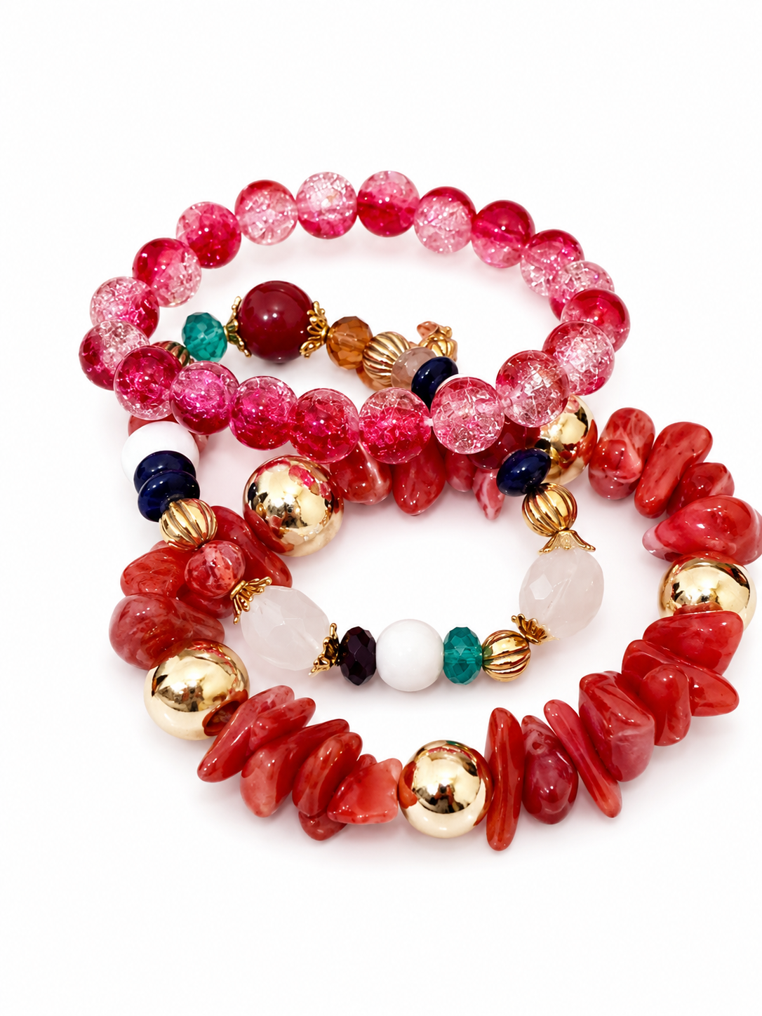 Ruby Luxe Beaded Bracelet Stack