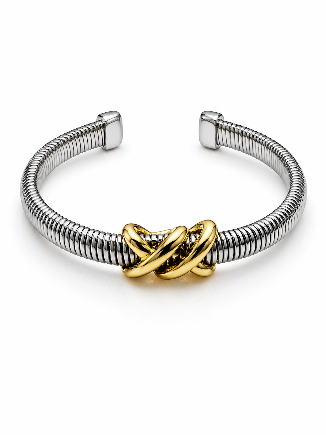 Two-Tone Infinity Knot Non-Tarnish Cuff Bracelet