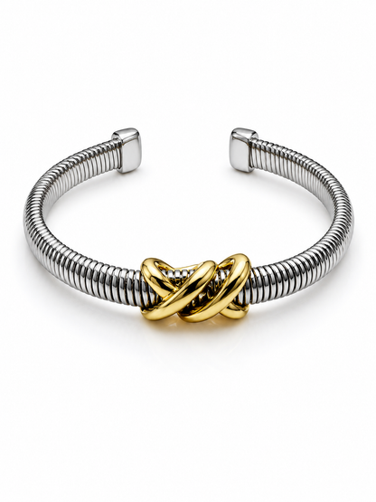 Two-Tone Infinity Knot Non-Tarnish Cuff Bracelet