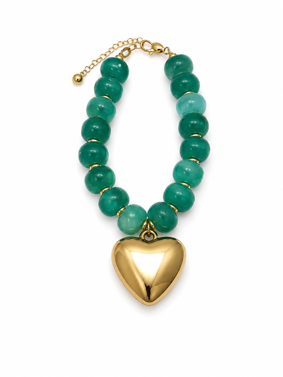 Emerald Green Beaded Heart Statement Necklace