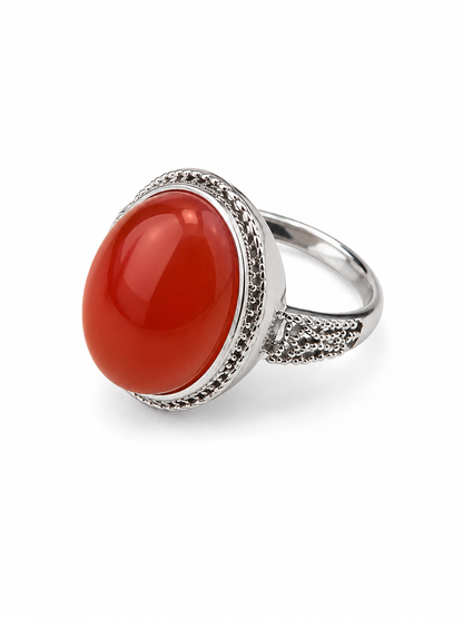 Adjustable Stainless Steel Carnelian-Style Statement Ring