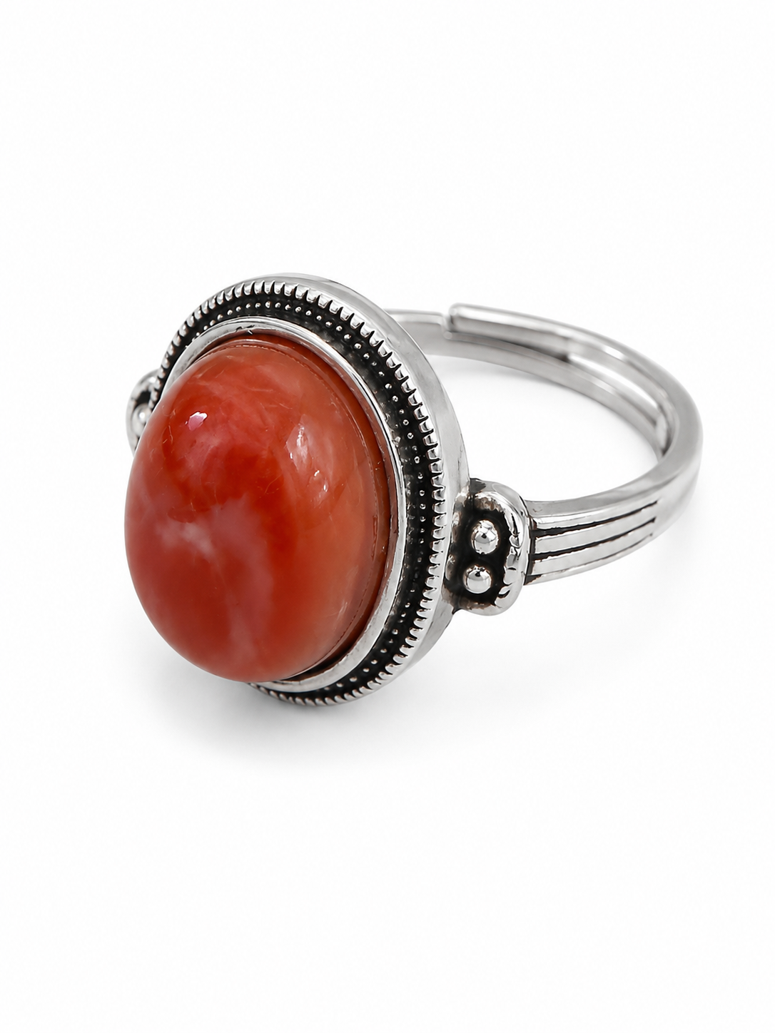 Vintage Oval Carnelian-Style Adjustable Stainless Steel Ring