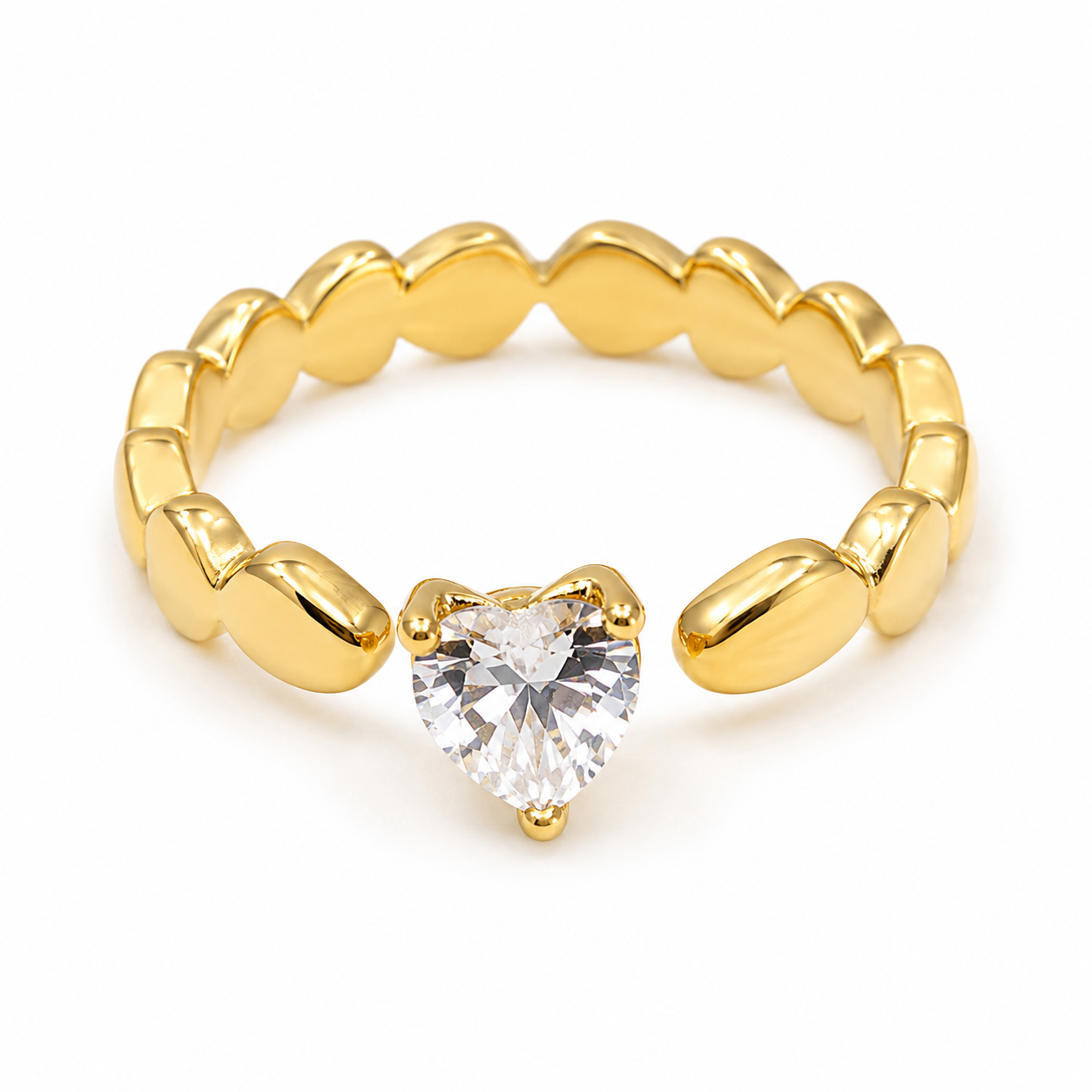 Non-Tarnish Gold Heart Crystal Adjustable Ring