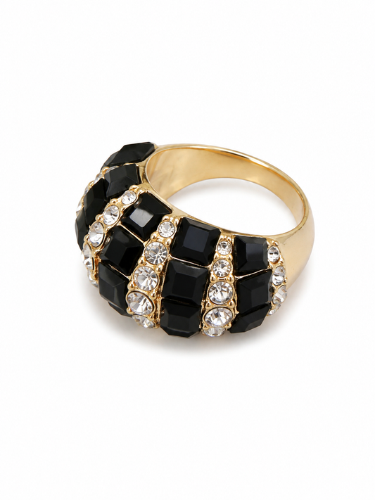 Black Crystal & Rhinestone Gold Statement Ring