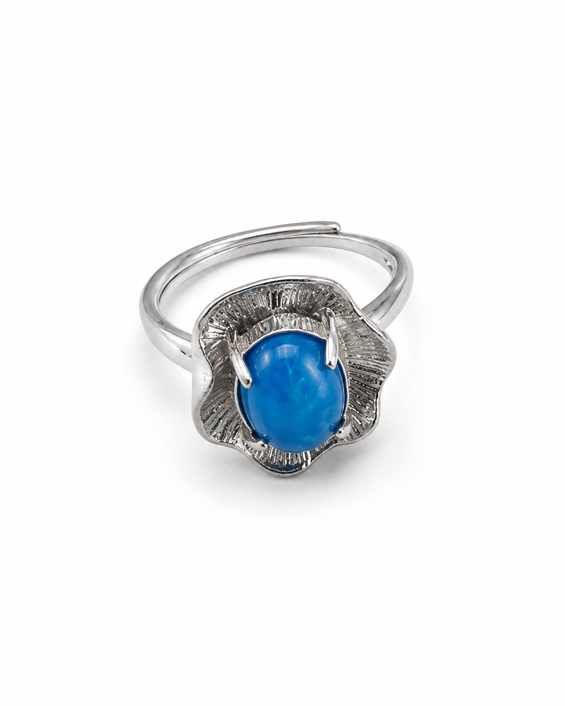 Stainless Steel Blue Stone Adjustable Statement Ring