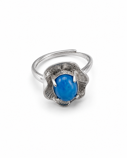 Stainless Steel Blue Stone Adjustable Statement Ring
