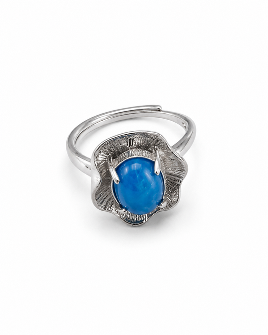 Stainless Steel Blue Stone Adjustable Statement Ring