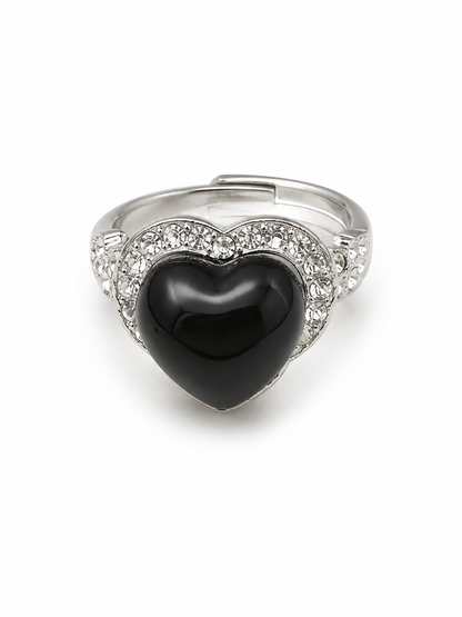 Black Heart Crystal Halo Adjustable Ring