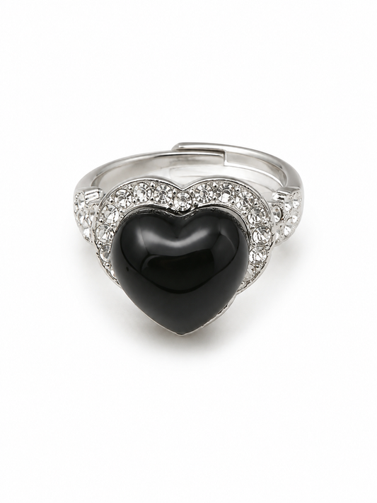 Black Heart Crystal Halo Adjustable Ring