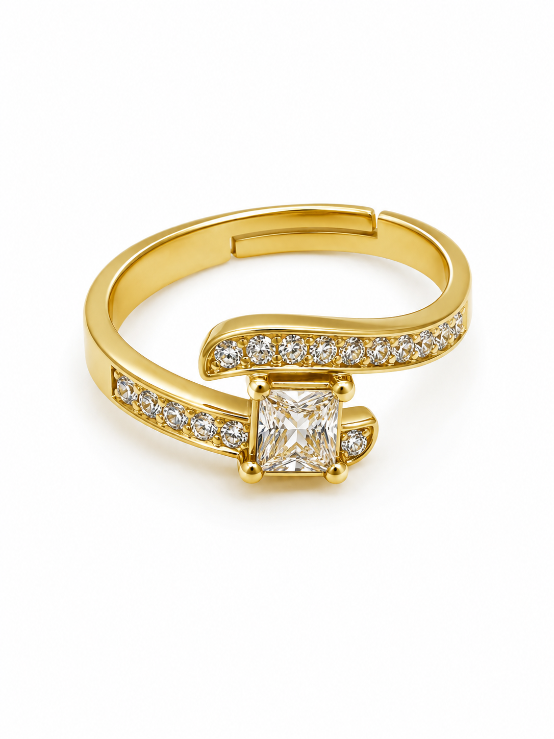Non-Tarnish Gold Crystal Bypass Adjustable Ring