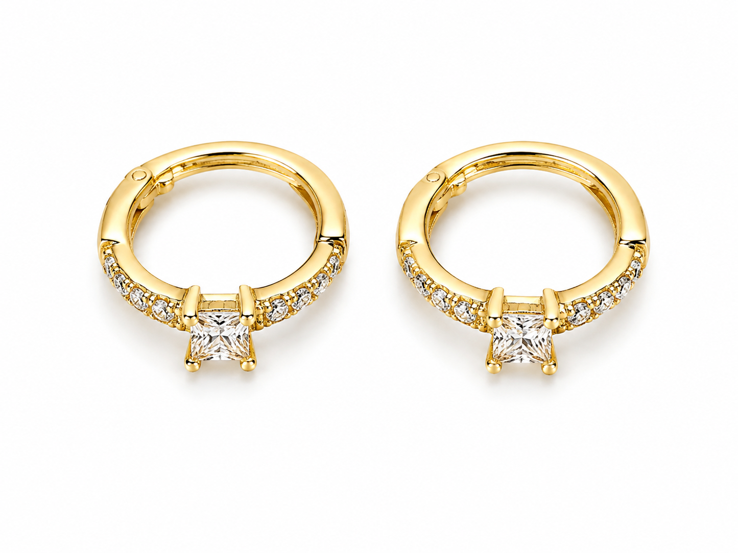 Gold Princess-Cut Pavé Huggie Hoop Earrings